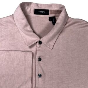 Theory Men's Pink Atlas Modal Blend Short Sleeve Polo Shirt‎ Sz Large Soft Knit
